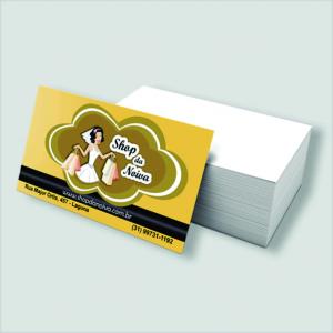 Cartão de visita Couchê 250g 9x5cm 4x0 Verniz Total Brilho Corte Reto 